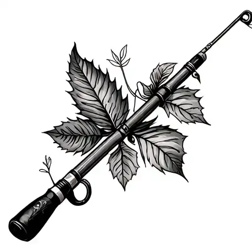 Fall fishing rod tattoo design idea