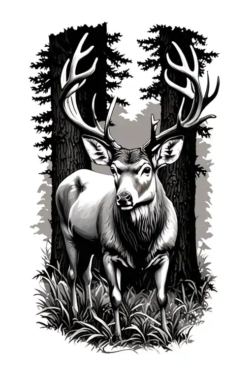 outdoors tree whitetail buck standing tattoo design idea