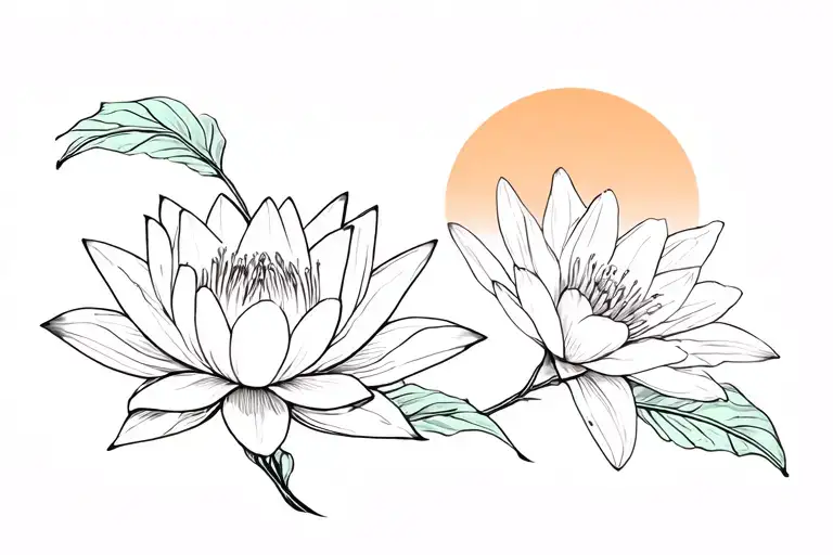 water lily and white jasmine with philippine sun tattoo design idea