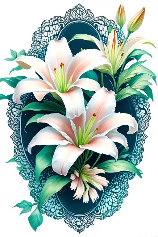 Lillies and lace tattoo design idea