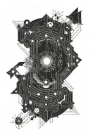 black hole surrounded by circuitry tattoo design idea
