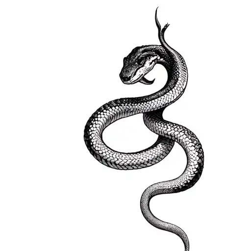 snake wrapped around hip. head starts on the lower right side of stomach and the tail ends wrapped around upper thigh tattoo design idea