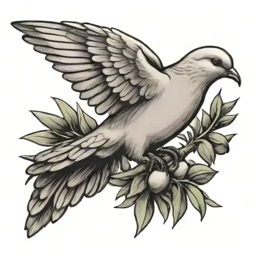 dove holding an olive branch with light shining light tattoo design idea