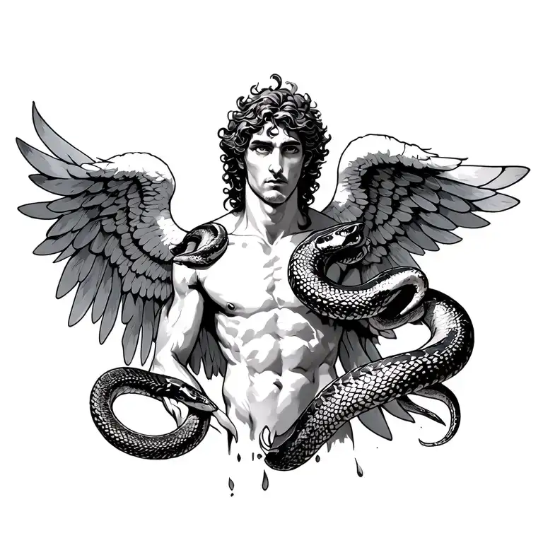 Icarus with a snake wrapped tattoo design idea