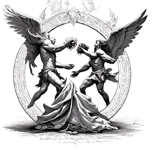 arch angel gabriel fighting each other tattoo design idea