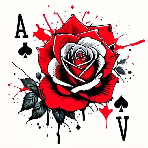 poker hand royal flush with custom rose suite writing a book tattoo design idea