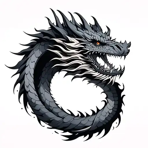 Black and gray dragon tattoo head at the bottom tail going up tattoo design idea
