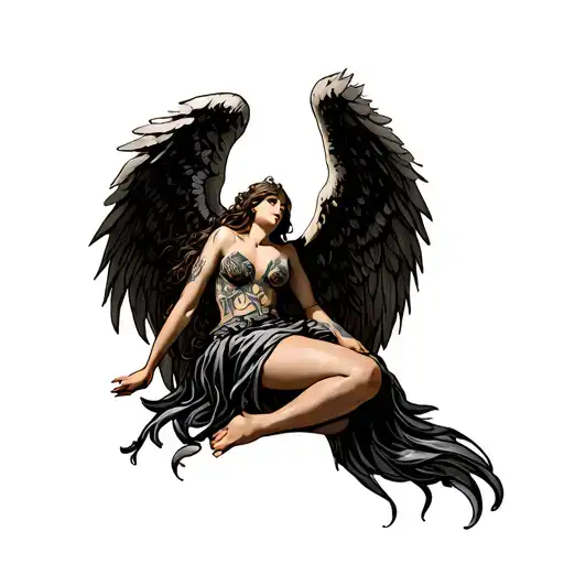 Fallen angel, wings spread wide tattoo design idea