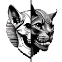 The head of the koshi sphinx on half the head of the Sphinx cat skull tattoo design idea