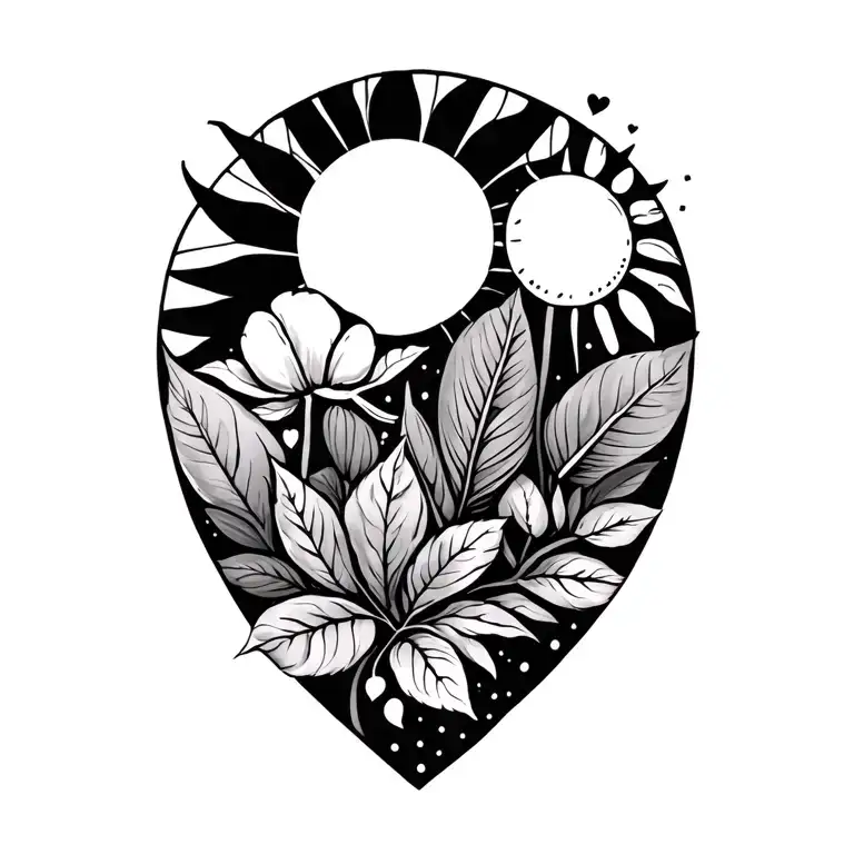 Tattoo for a mum of two. Love, growth, positivity, sunshine, all in black. For around the Side of the neck tattoo design idea