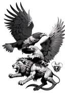 a lion and an eagle in a fight angels and demons tattoo design idea
