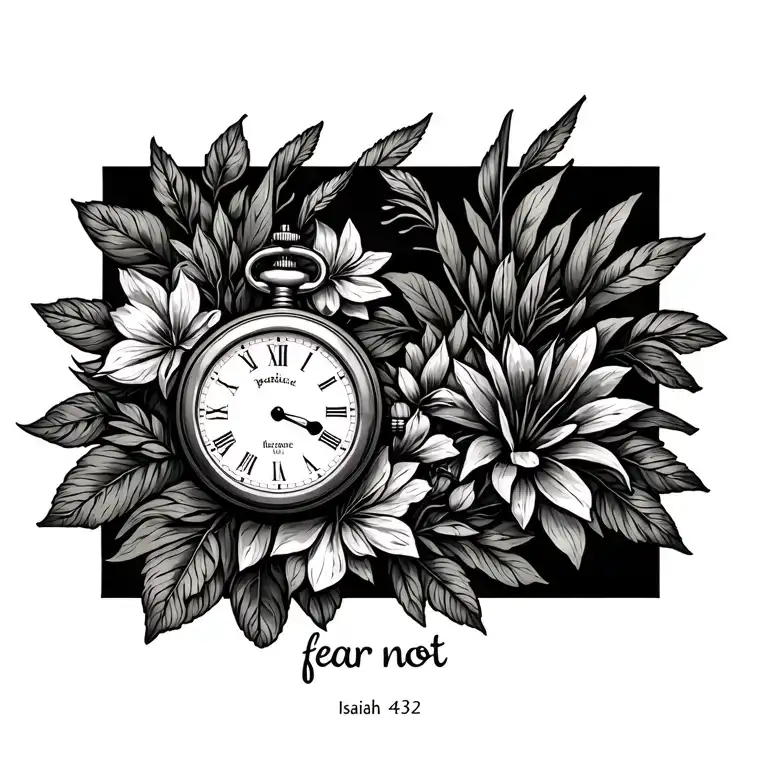 Isaiah 43:2 fear not. pocket watch with Australian flora tattoo design idea