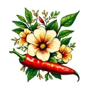 chili peppers and flowers tattoo design idea