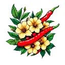 chili peppers and flowers tattoo design idea