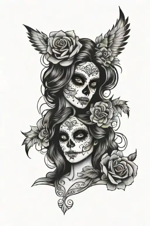 day of the dead girl face  tattoo design idea