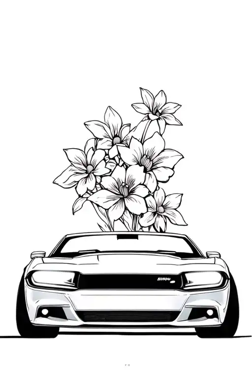 dodge charger fast and furious avec des fleurs tattoo design idea