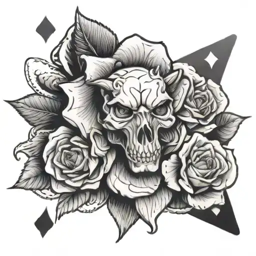 bufflo with leather tooling roses and deck of cards  tattoo design idea