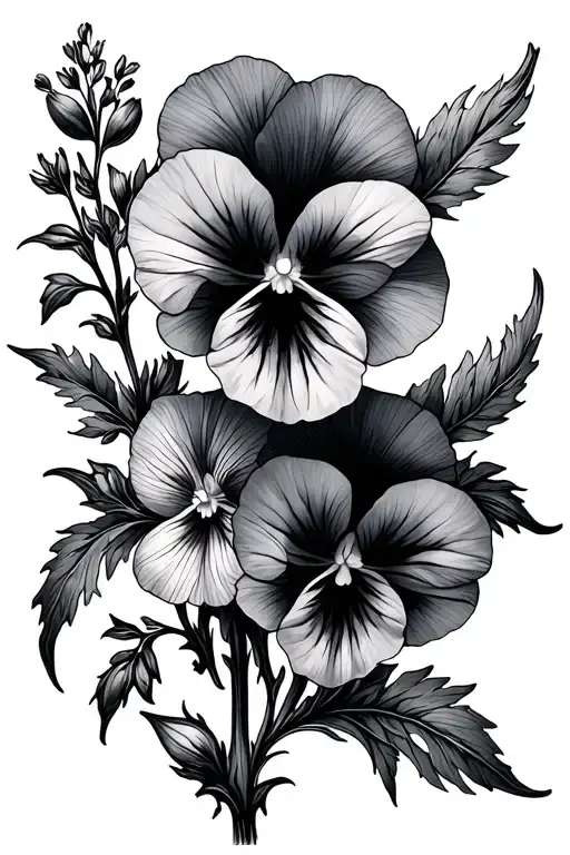 larkspur flower and viola flower intertwined tattoo design idea