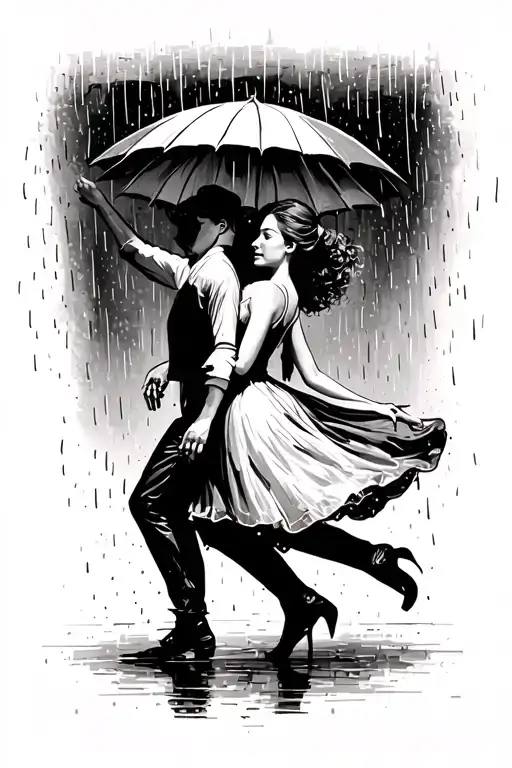 fine line Dancing In The Rain tattoo design idea