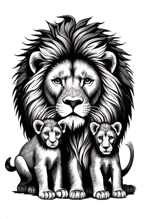 "Teddy and Jude" Lion with 2 cubs tattoo design idea