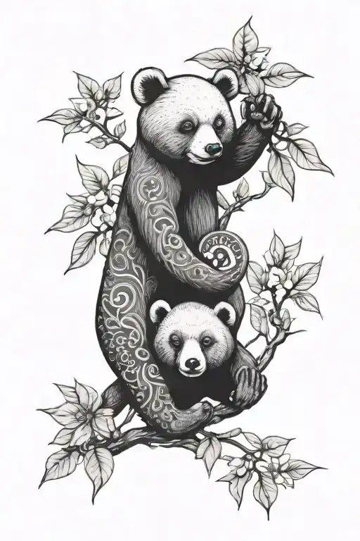 Lemon tree branch with cute bear and octopus wrapped tattoo design idea