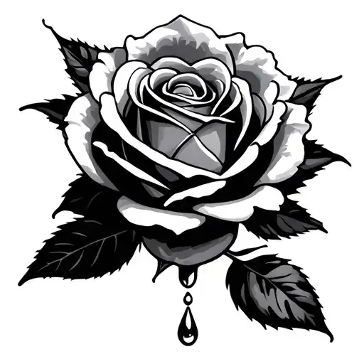rose and tear drop tattoo design idea