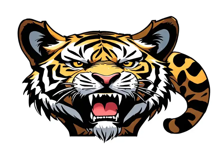 tiger with two heads. one face is angry other smiles tattoo design idea