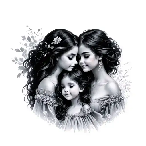 Mother And 2 Daughters tattoo design idea