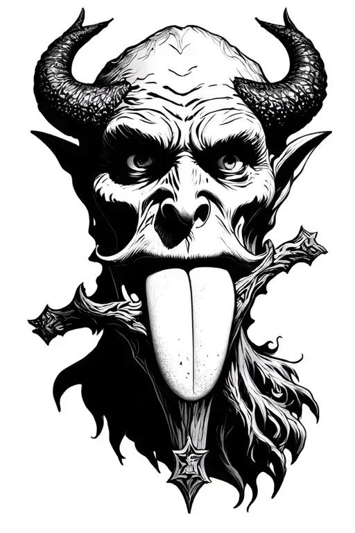 the devil with a cross for a tongue tattoo design idea