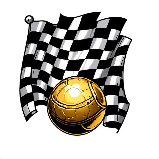 Checkered Flag with gold ball and tee tattoo design idea