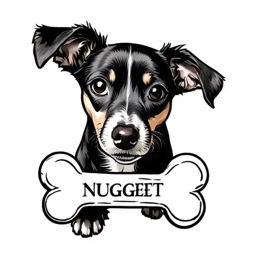 our dogs name NUGGET in a small bone tattoo design idea
