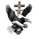 Bald eagle embracing a crucifix and looking up as for the freedom tattoo design idea