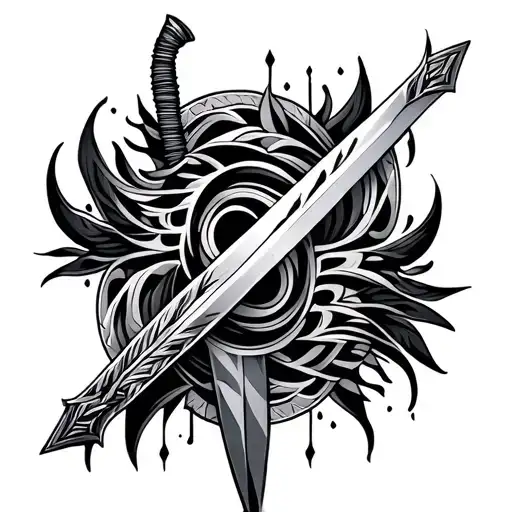 African tribal patterns formed into a sword tattoo design idea