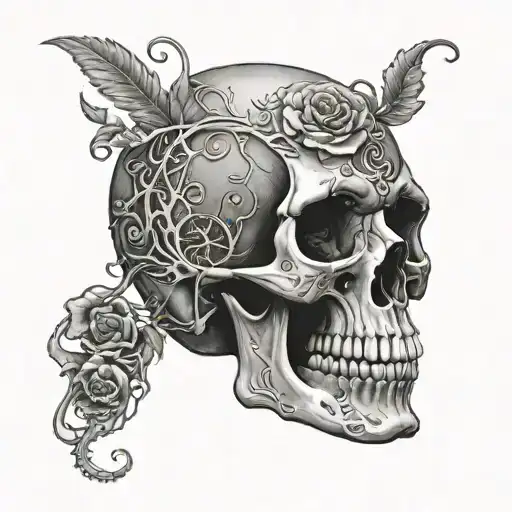 bio organical skull tattoo design idea