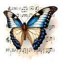 A realistic butterfly resting on a musical note tattoo design idea