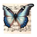 A realistic butterfly resting on a musical note tattoo design idea