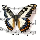 A realistic butterfly resting on a musical note tattoo design idea