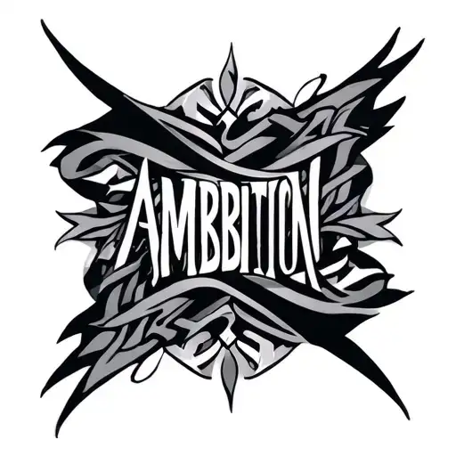 the word ambition with tribal pattern around it  tattoo design idea