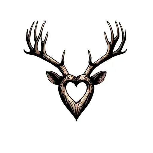 elk horn antlers with heart shape tattoo design idea