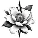 magnolia flower and compass rose tattoo design idea