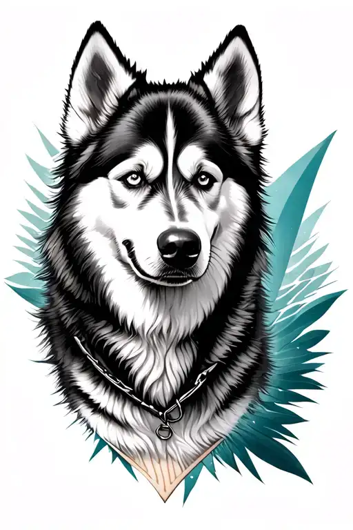 surfboard with siberian husky on it  tattoo design idea