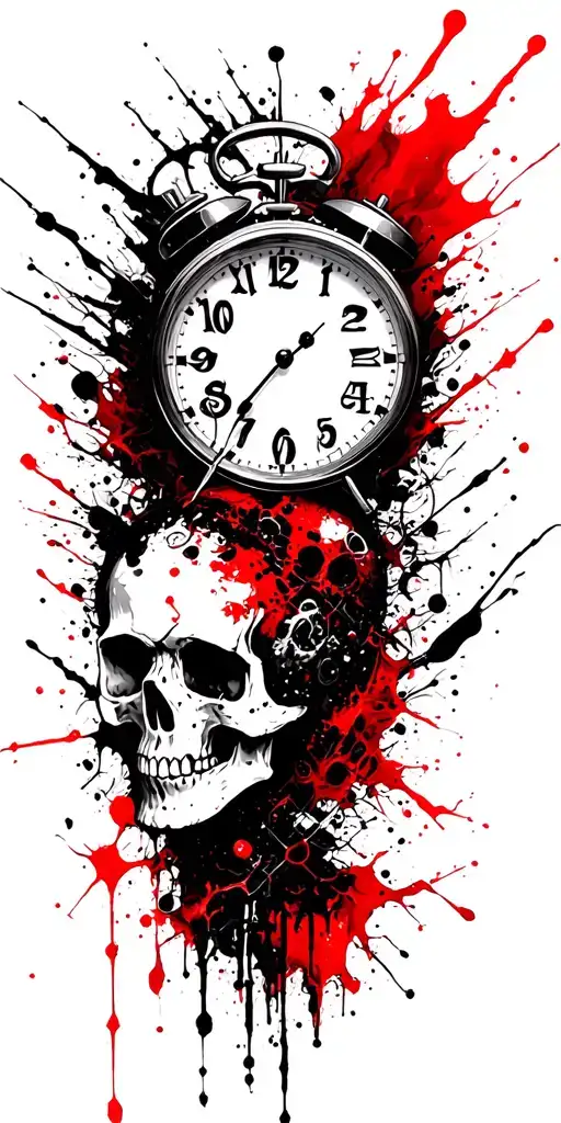 Skull and clock tattoo design idea