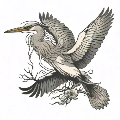 single heron flying  tattoo design idea