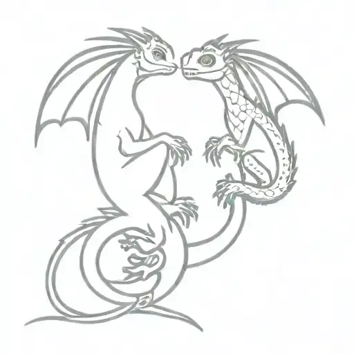 small dragon playing with a gecko as friends tattoo design idea