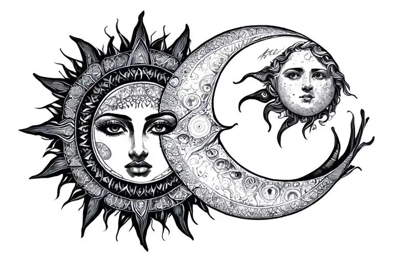 sun moon mandala virgo zodiac sign tattoo design idea