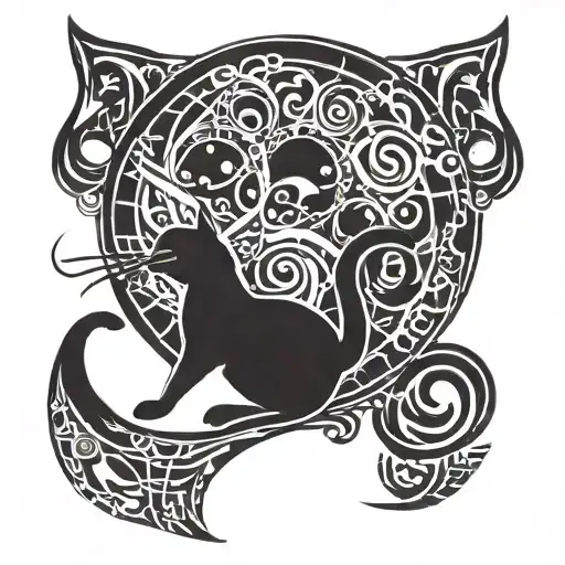 Sketch tattoo silhouette of a cat reaching for a crescent moon tattoo design idea