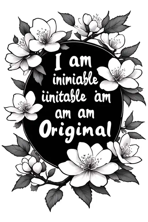 cherry blossoms with quote 'I am inimitable I am an original' tattoo design idea