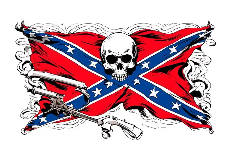 Confederate flag With Skull wearing tattoo design idea