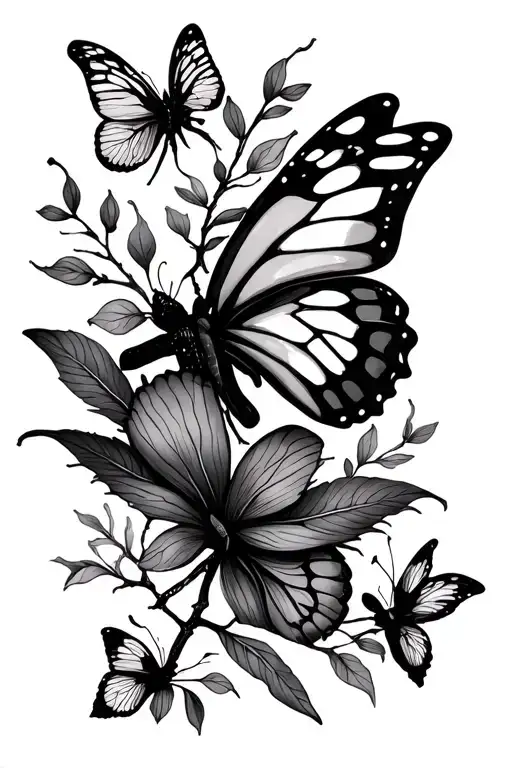 dainty narrow spine tattoo with butterly and branches/lines tattoo design idea