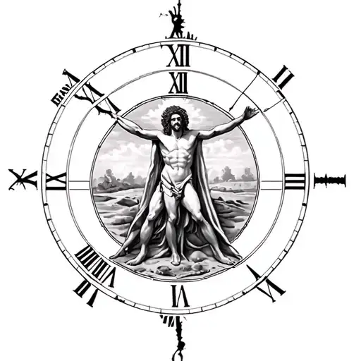 vitruvian man in a sand clock tattoo design idea